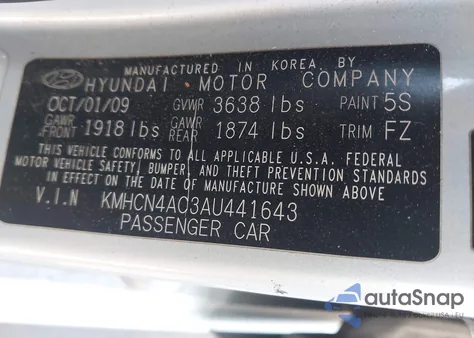 2010 Hyundai Accent Gls from USA, damaged, VIN KMHCN4AC3AU441643